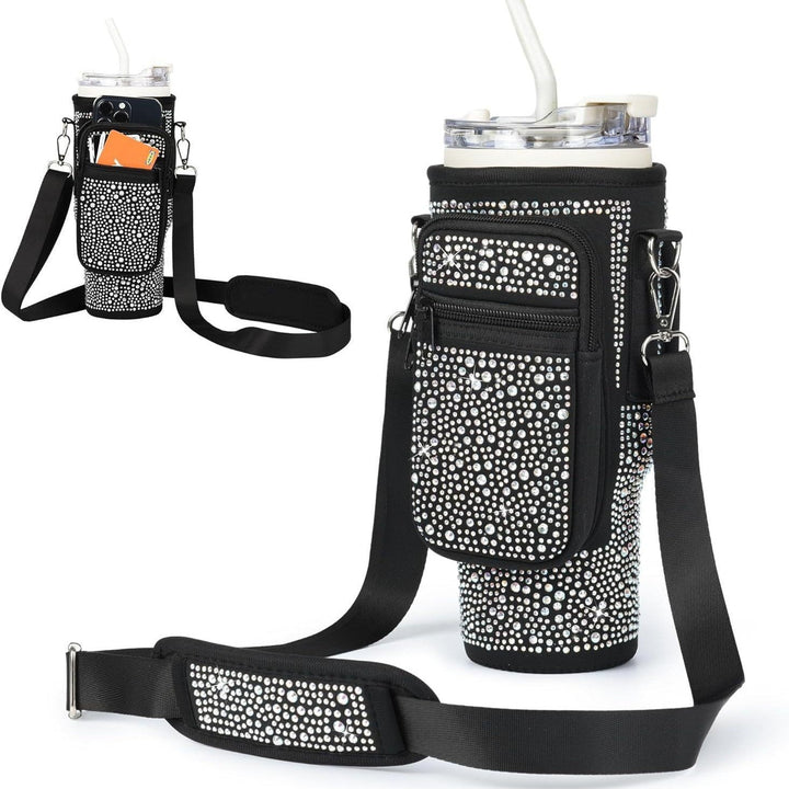 Women's sport insulated water bottle with an ergonomic handle and a versatile carry bag.