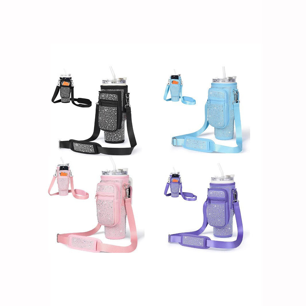 Portable insulated stainless steel water bottle & carry bag set, ideal for women's travel & fitness.