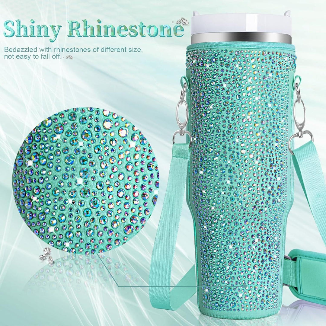 Women's hydration solution: sleek insulated bottle with multi-functional carry bag, travel-ready.