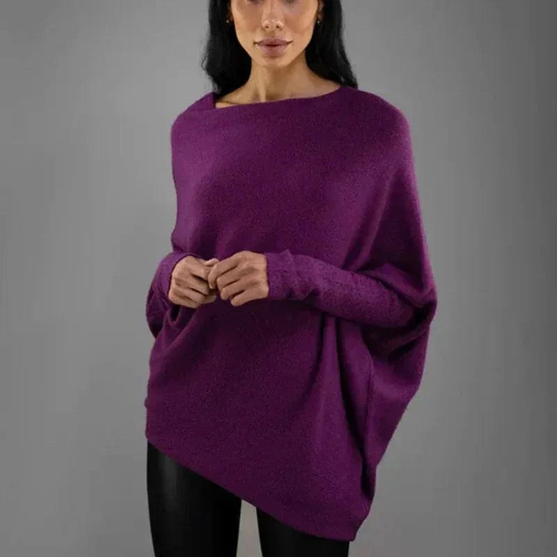 Warm fall winter women's loose sweater, soft cozy knit pullover.