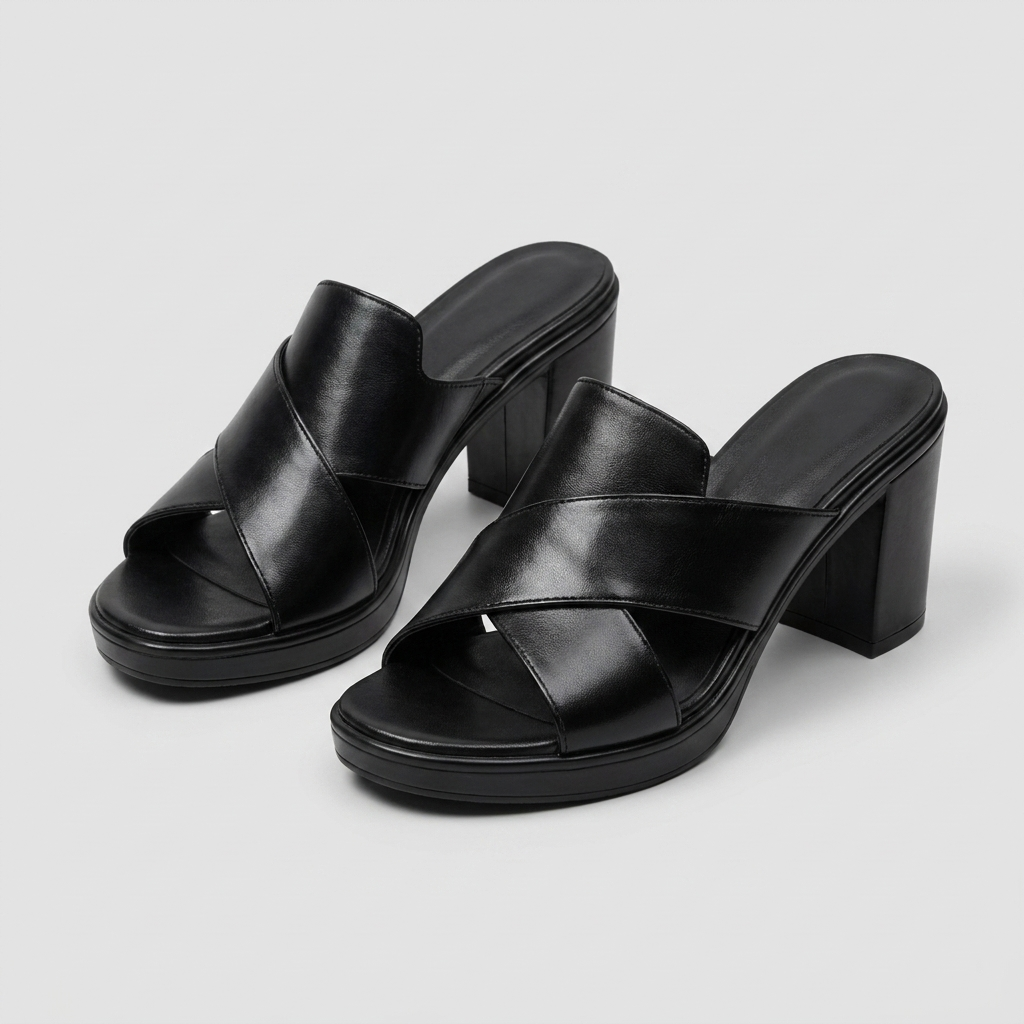 Comfortable women's platform sandals, stable block heel. Crisscross open toe for summer wear.