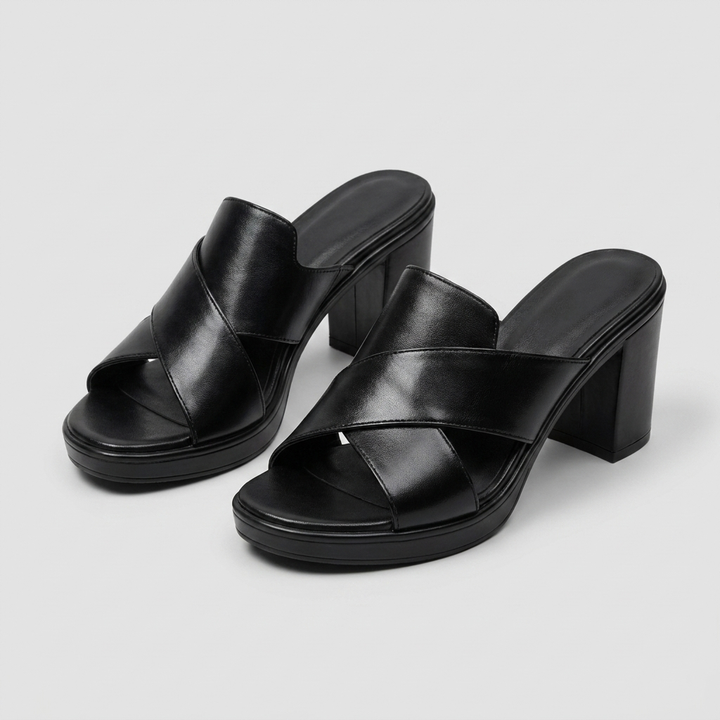 Comfortable women's platform sandals, stable block heel. Crisscross open toe for summer wear.