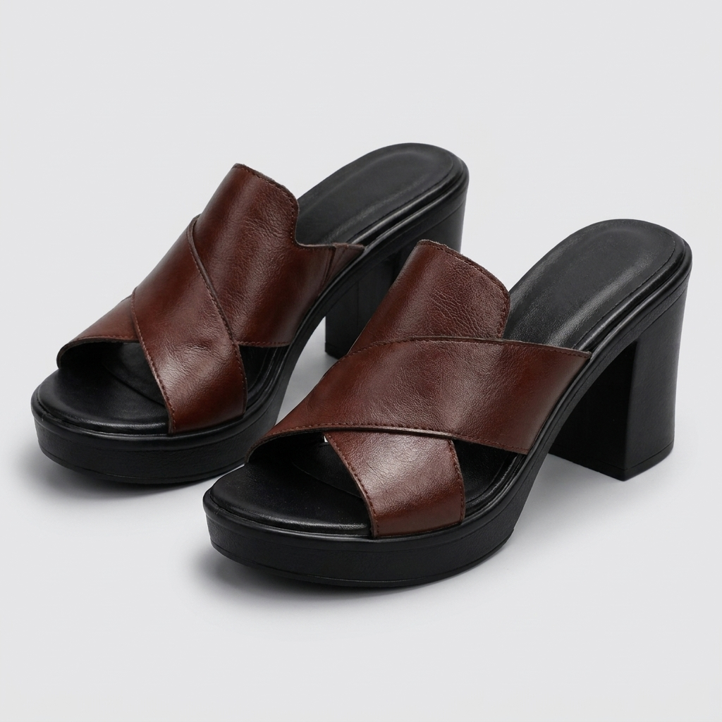 Front view: Women's open toe platform sandals with stylish crisscross straps & stable block heel.