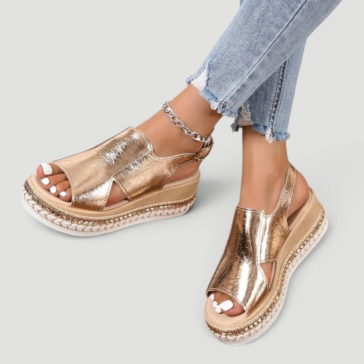 Comfortable women's platform sandals offering strong arch & foot support. Ideal elegant summer footwear.