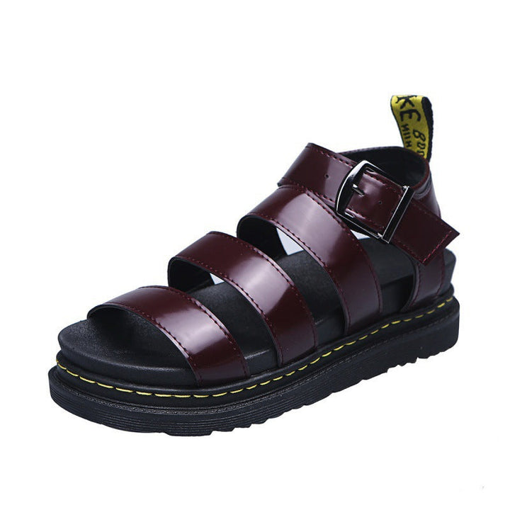 Casual women's platform sandals with secure triple strap and adjustable ankle buckle for summer wear.