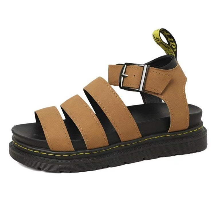 Fashionable women's platform sandals, triple strap, secure ankle buckle. Perfect comfortable summer shoes.