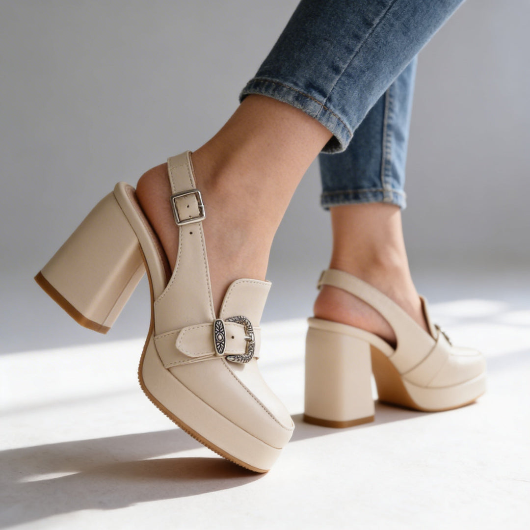 Stylish women's platform slingback loafers, ideal for spring, summer & autumn smart casual fashion.