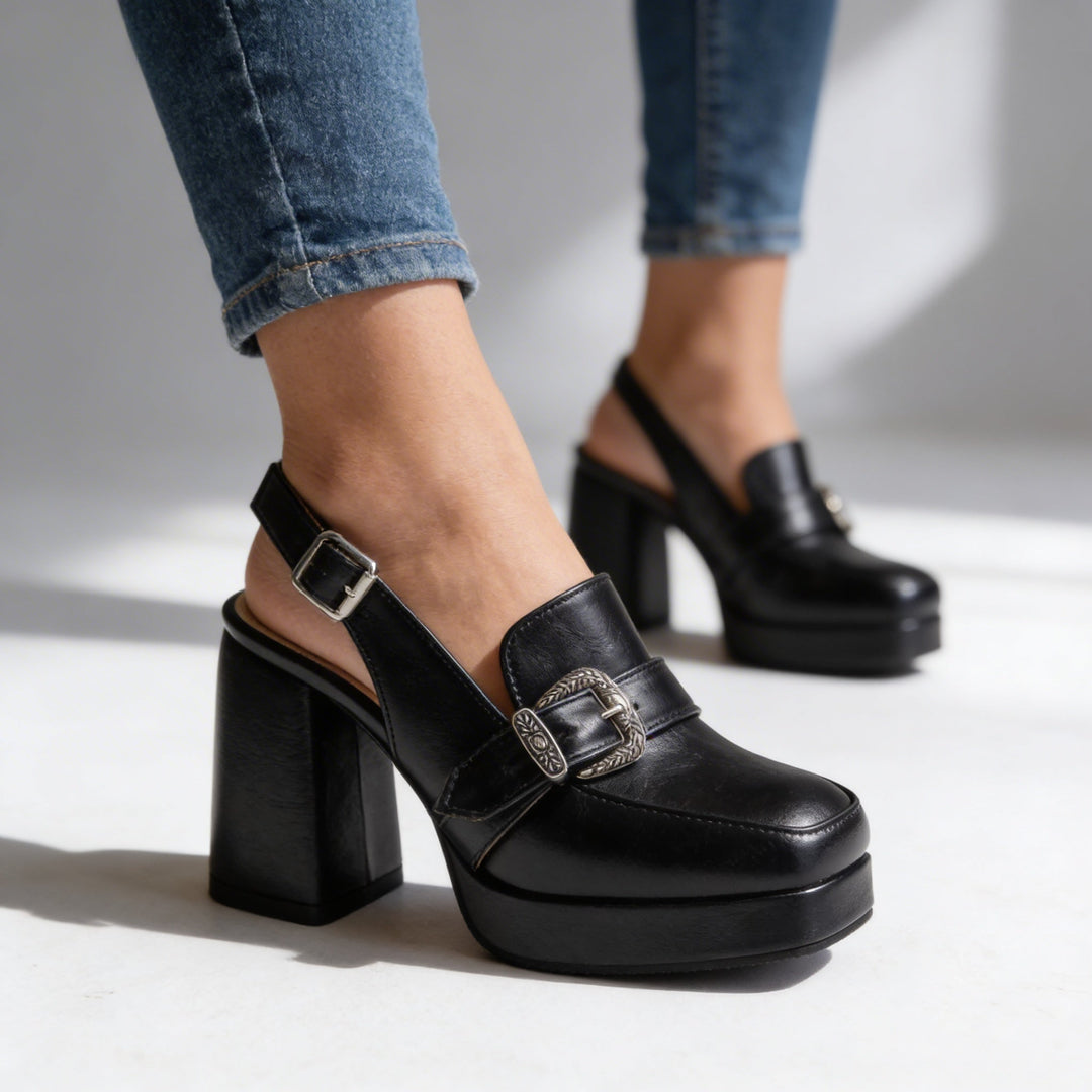 Confident style: Women's platform slingback loafers; elegant block heels for versatile day-to-night wear.