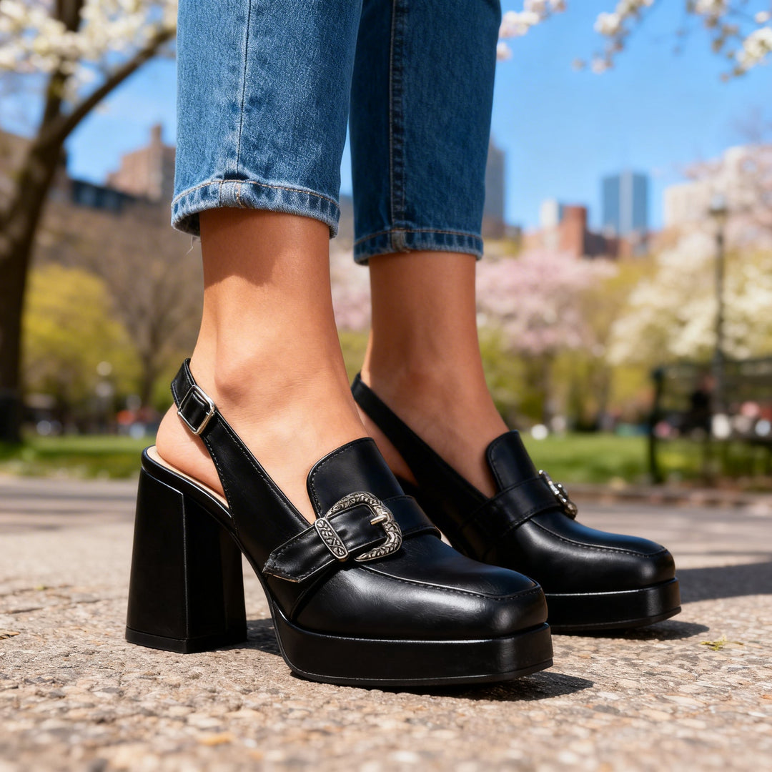 Fashion-forward women's platform slingback loafers, combining comfort with an elegant block heel for any occasion.