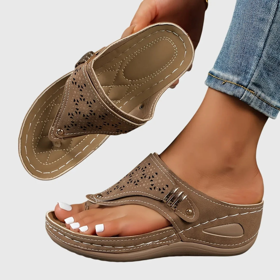 Versatile women's platform slip-on sandals with a fashionable cut-out thong strap for summer comfort.