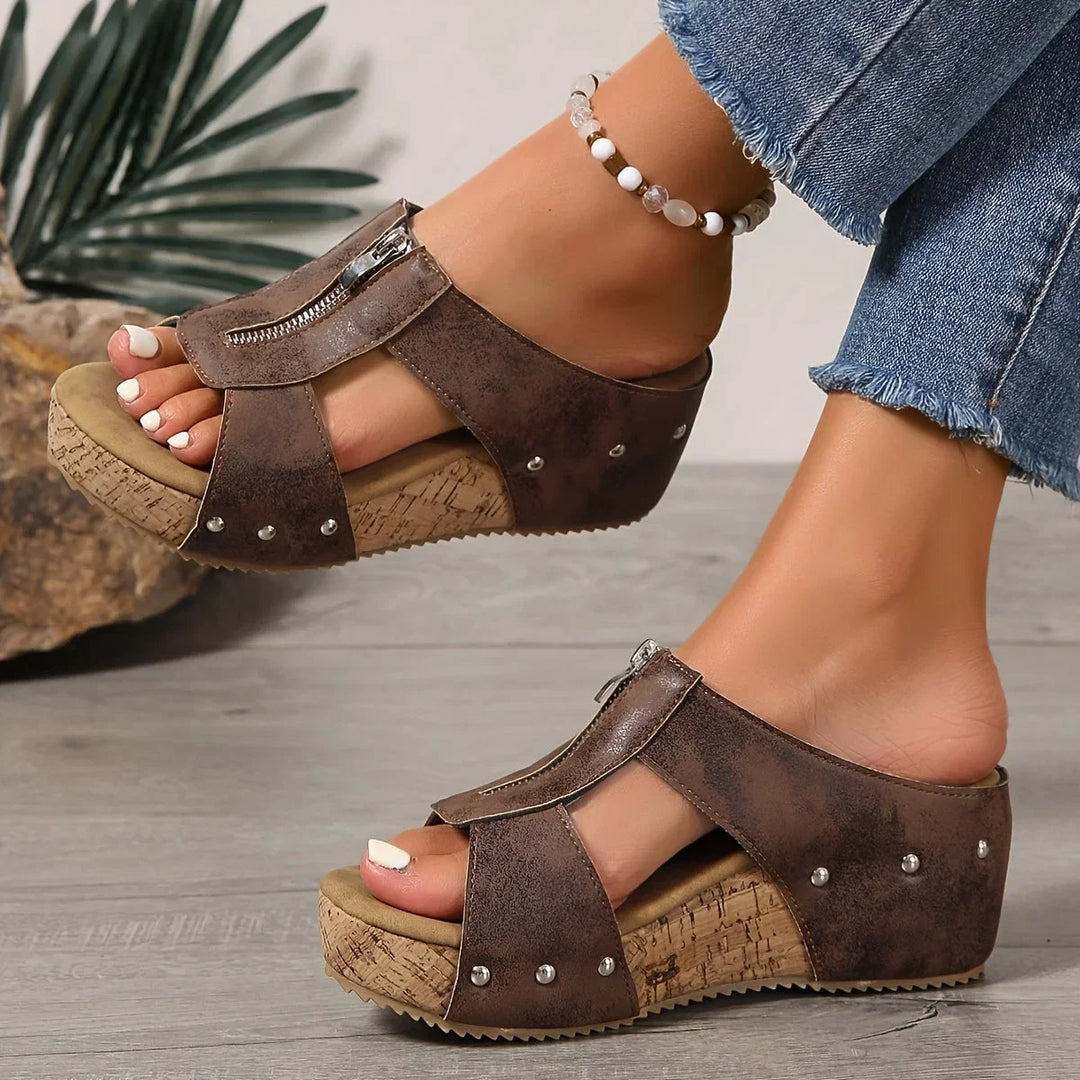 Summer fashion women's open-toe platform wedge sandals, slip-on with elegant zipper. Comfortable & casual footwear.