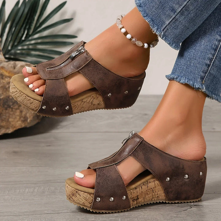 Summer fashion women's open-toe platform wedge sandals, slip-on with elegant zipper. Comfortable & casual footwear.