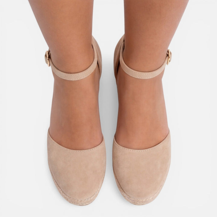 Comfortable women's platform wedge espadrille sandals with secure ankle strap. Perfect summer shoes.