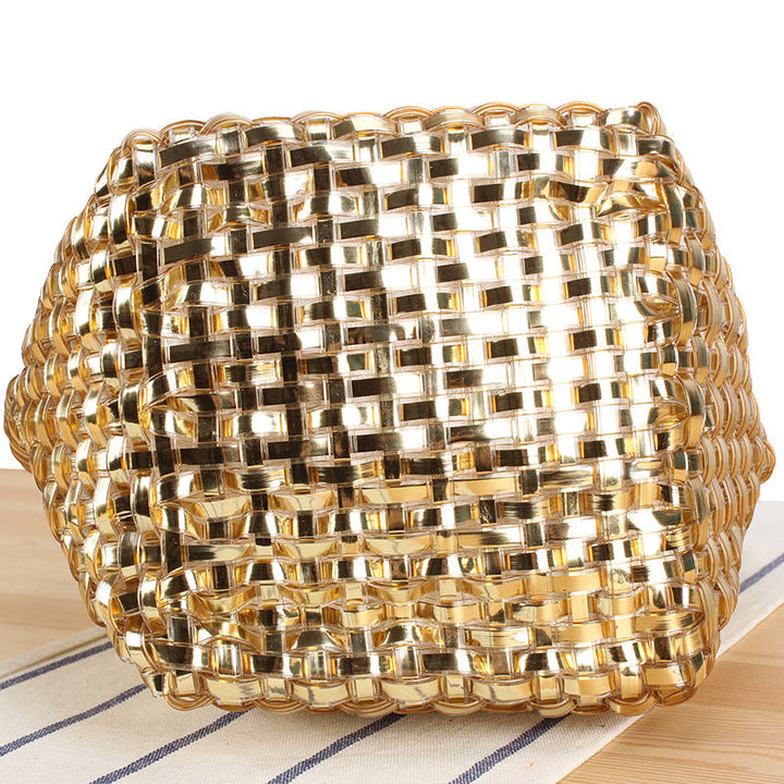 Stylish women's woven shopping tote bag, a playful and charming summer accessory.