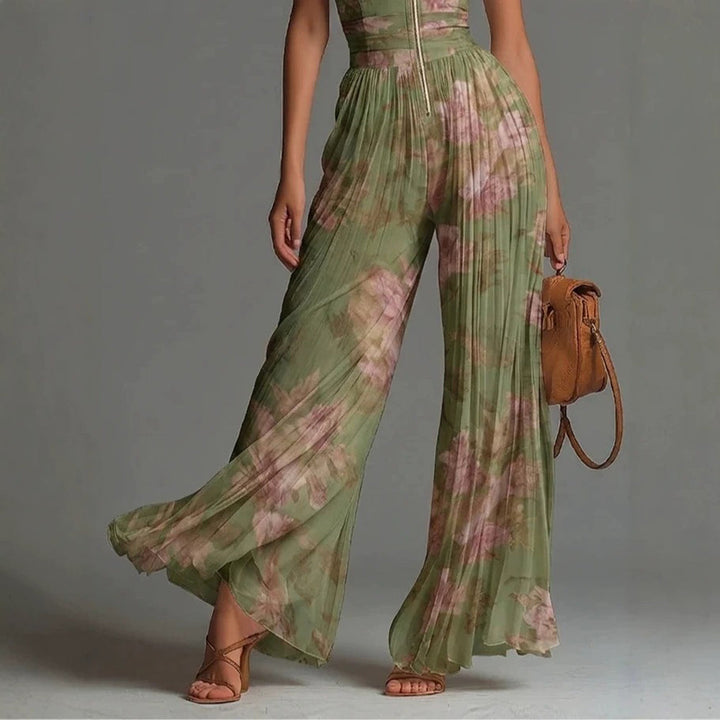 Stylish women's pleated wide leg jumpsuit, sleeveless mock neck design for a sleek & modern look.