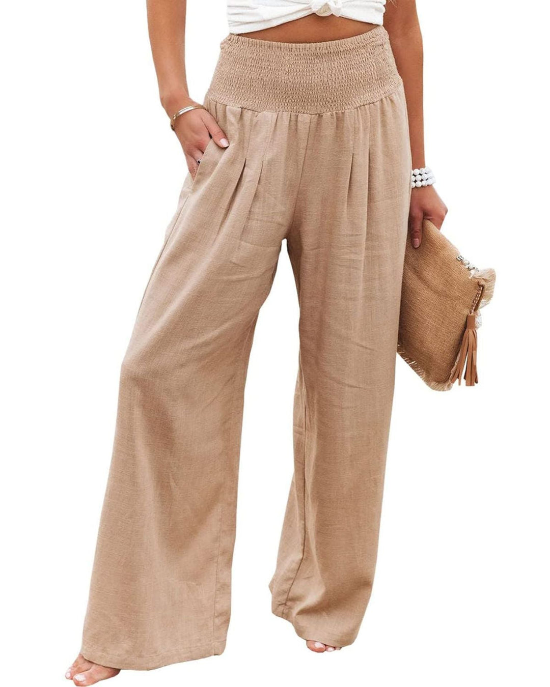 Comfortable women's wide leg linen pants, perfect for effortless casual style.