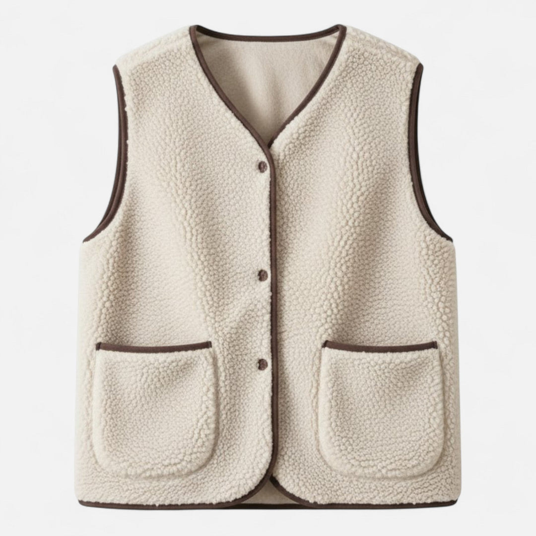 Women's plush cashmere-blend vest in cream, perfect for layering.