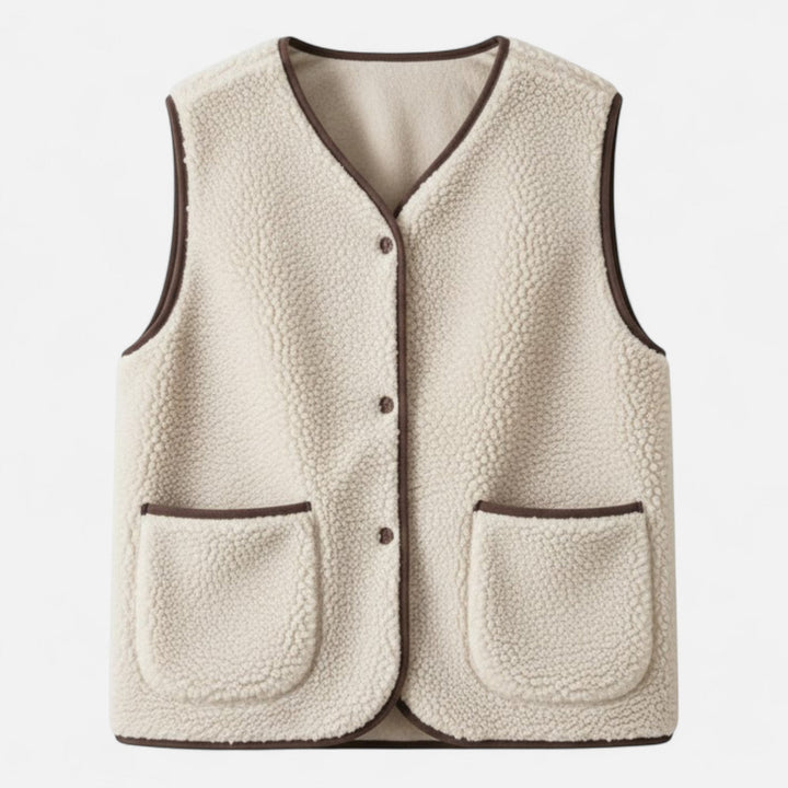 Women's plush cashmere-blend vest in cream, perfect for layering.