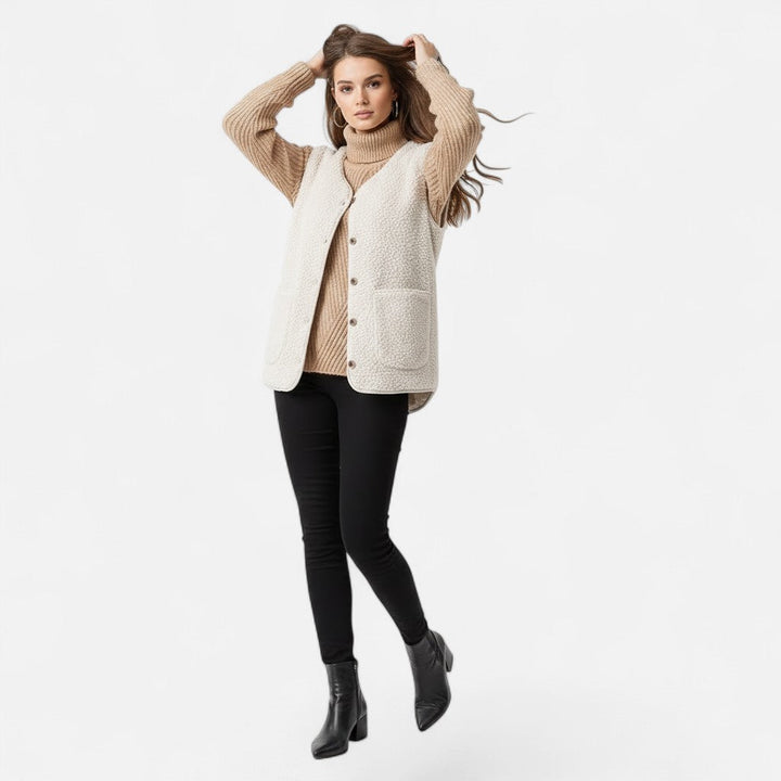 Elegant knitwear: women's plush vest in a soft cashmere blend.