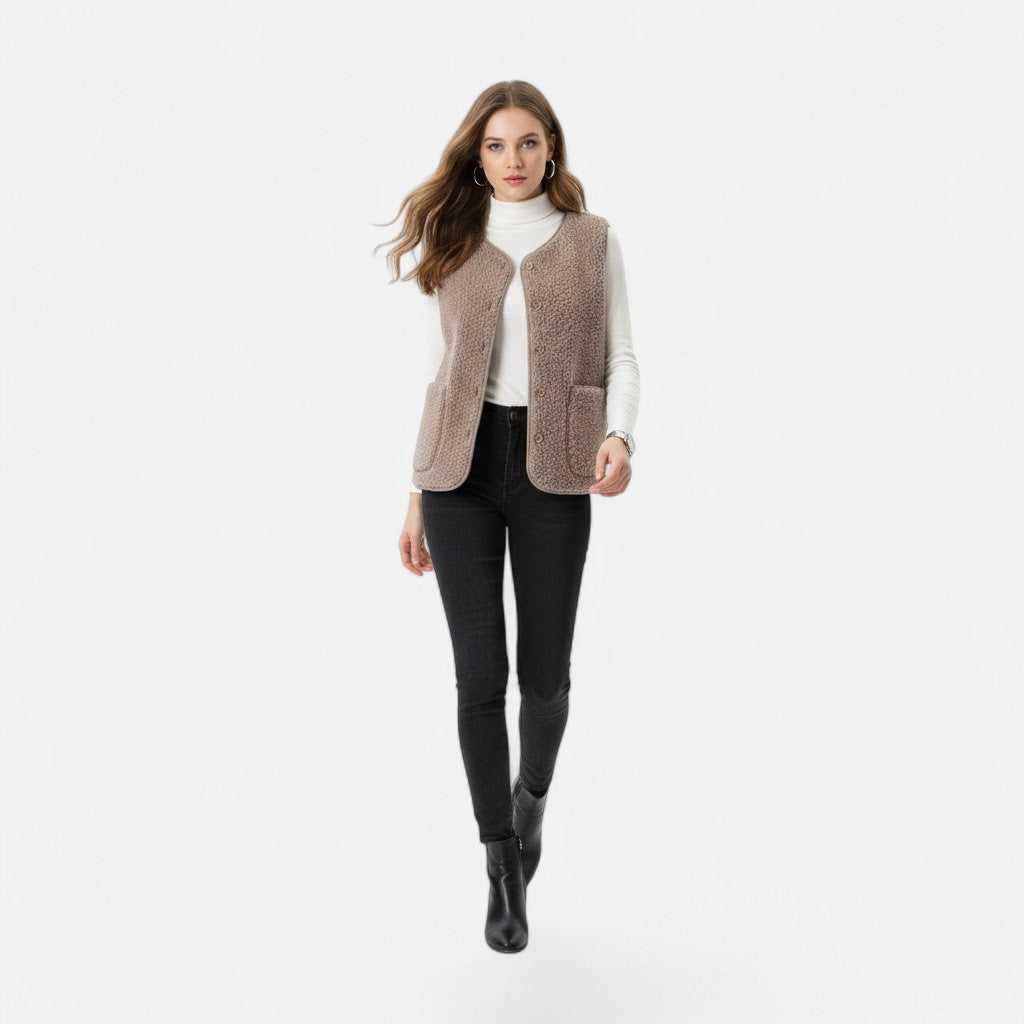 Women's plush vest, a comfortable and fashionable layering piece.