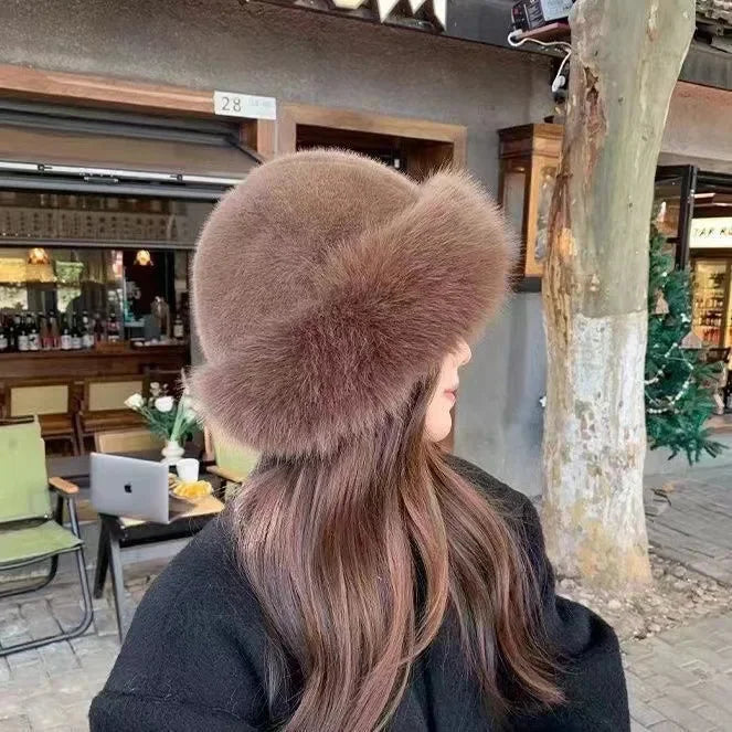 Women's plush faux fur winter hat, warm & cozy with a wide cuffed brim. Perfect for cold weather.