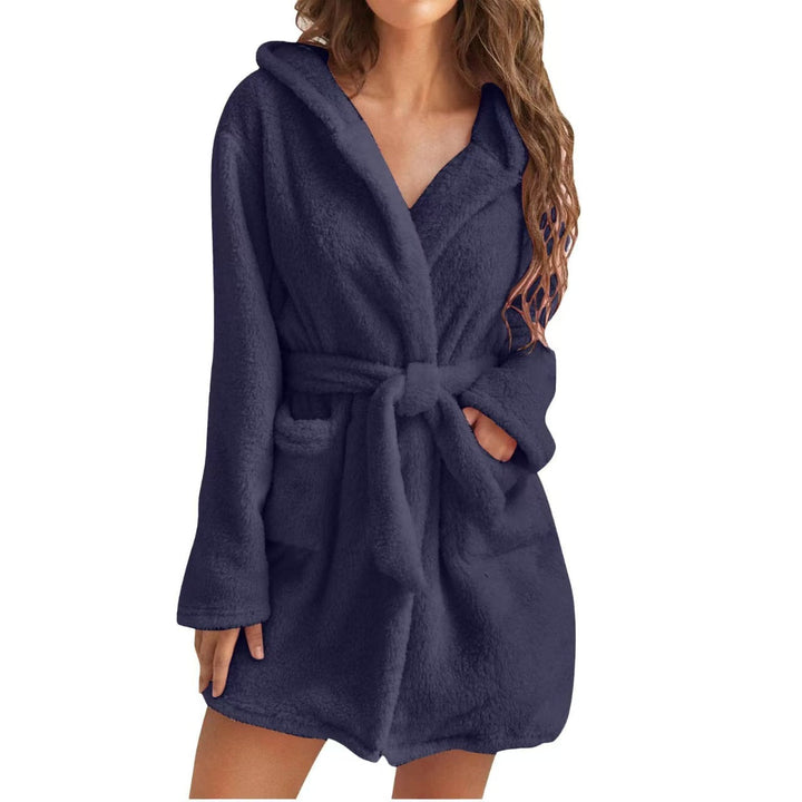 Winter essential: women's ultra-soft fleece hooded bathrobe.