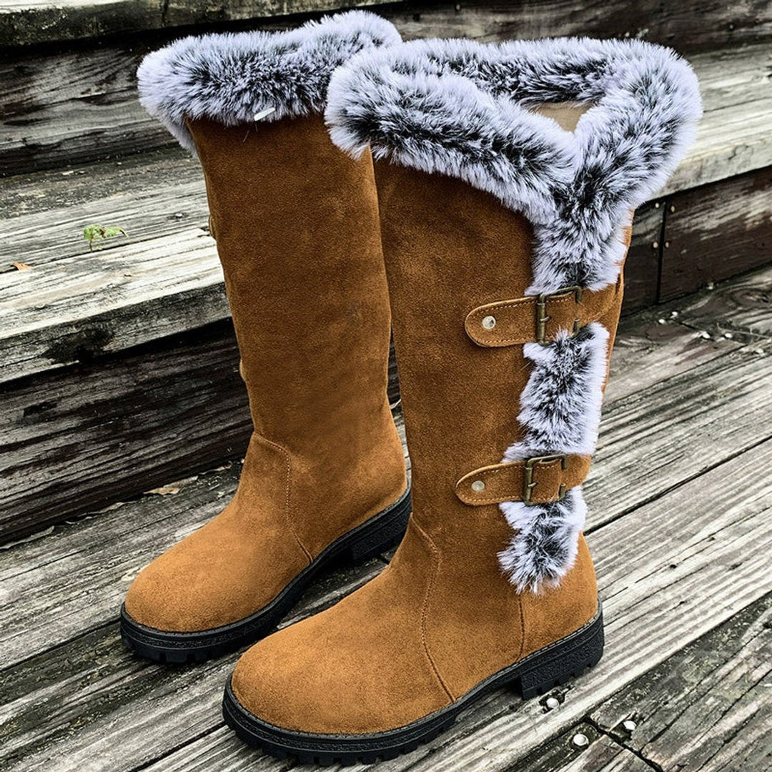 Interior shot revealing the soft plush lining of women's comfortable knee-high winter boots.
