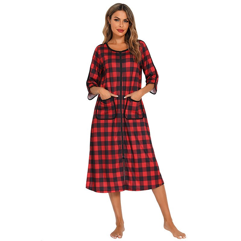 Women's plush zip-up hooded nightdress. Cozy sleepwear, loungewear for ultimate comfort.