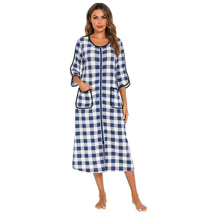 Soft plush hooded nightdress for women, featuring a full zip-up design & ultimate comfort.