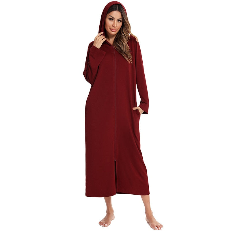 Women's cozy plush sleepwear & loungewear, hooded and zip-up for ultimate comfort.