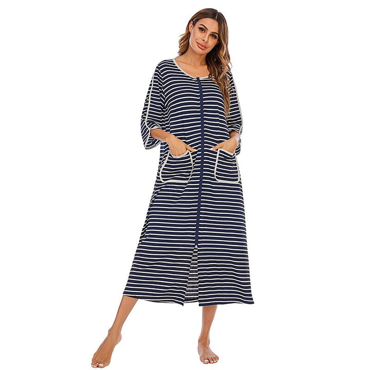 Ultra-soft women's plush hooded nightdress, full-zip for supreme comfort and relaxation.