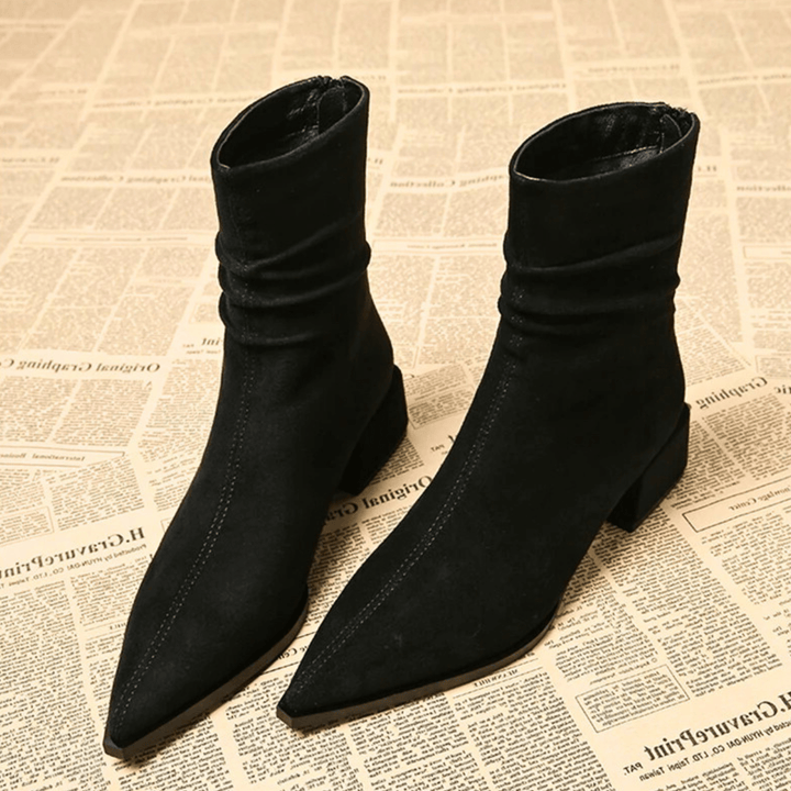 Fashionable women's pointed toe ankle boots, featuring a stable block heel for comfortable all-day wear.