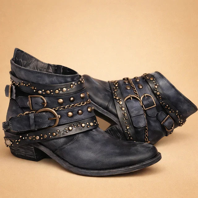 Side view of women's black pointed toe ankle boots, perfect for casual wear.