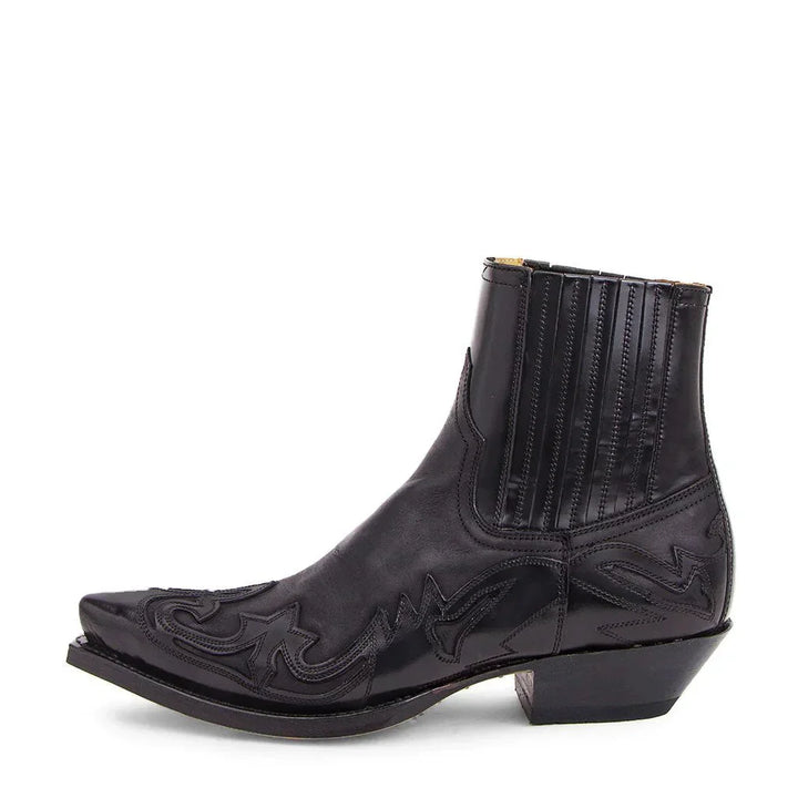Women's pointed toe western cowboy boots with intricate embroidery, perfect for fall fashion and casual wear.