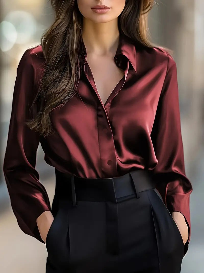Women's formal workwear button-down shirt blouse, a versatile long sleeve top for business casual style.