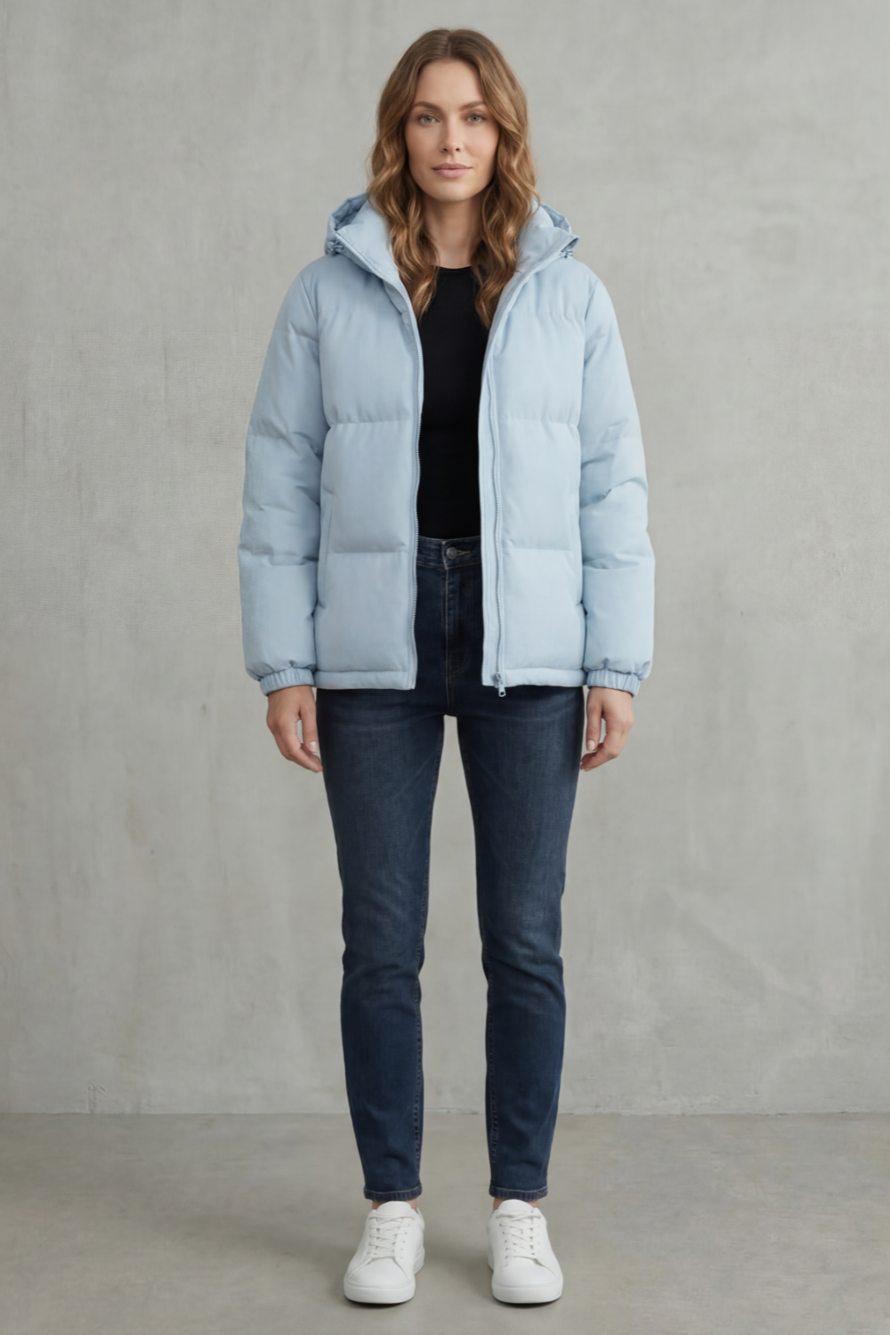 Stylish women's quilted puffer jacket with hood. Premium, lightweight & warm for casual wear.