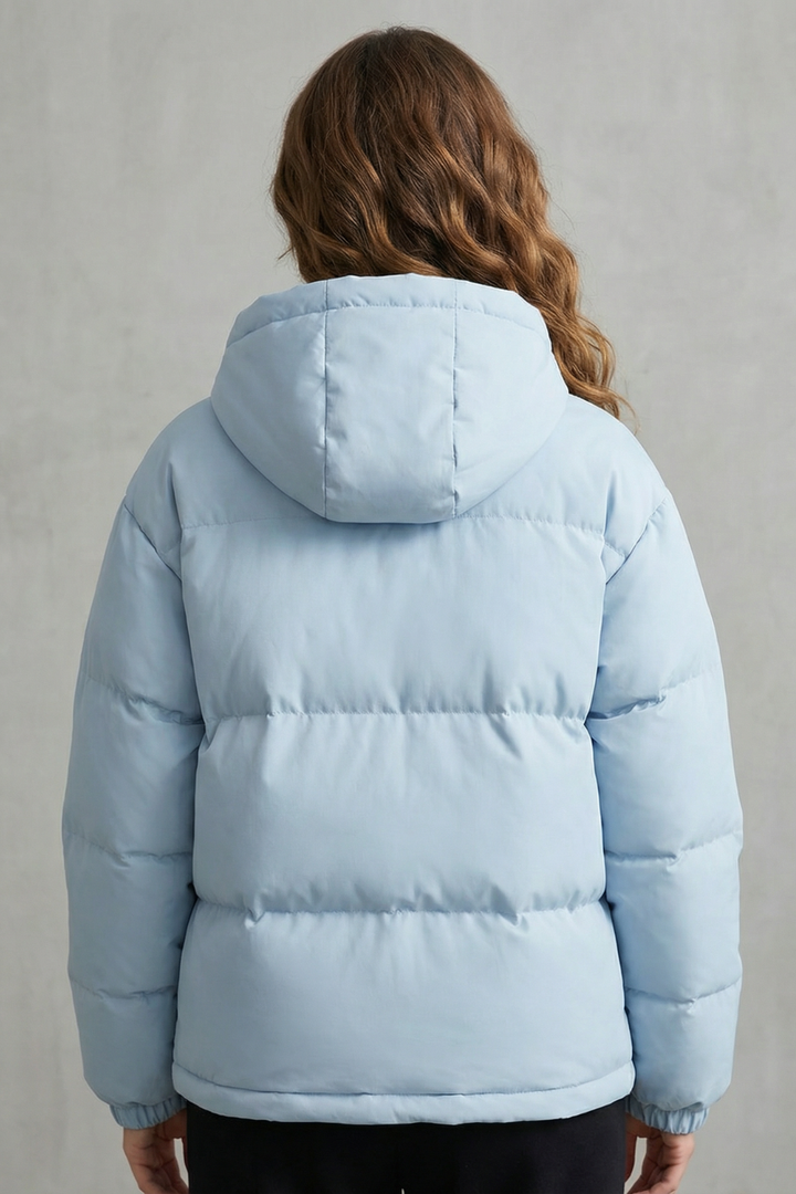 Versatile women's premium puffer jacket, quilted with hood. Great for everyday casual warmth & style.