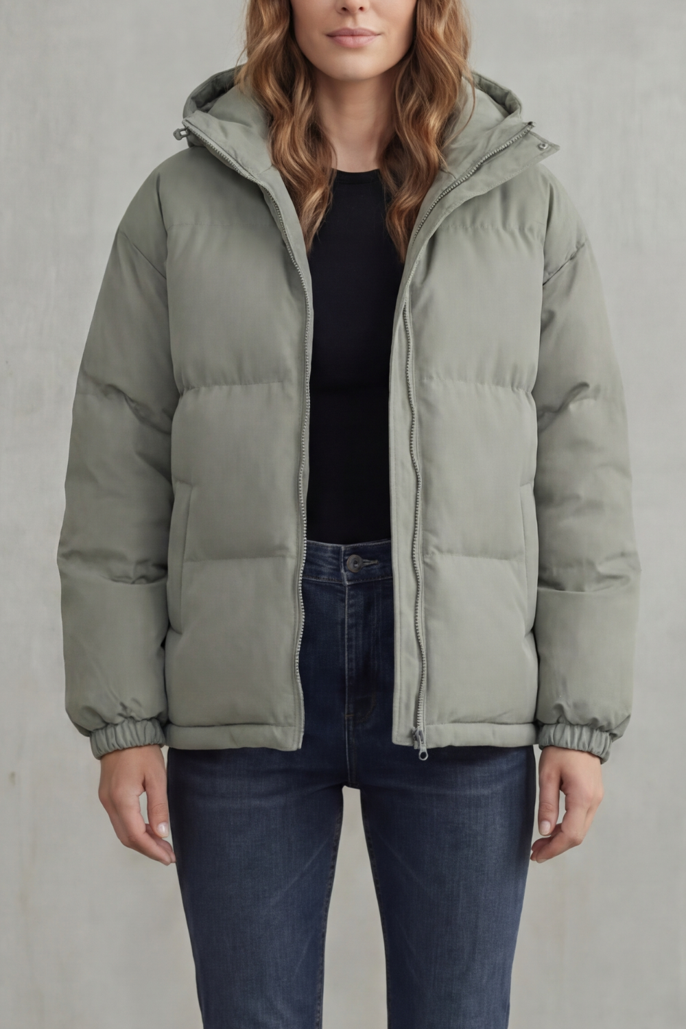 Stay warm in this lightweight women's hooded puffer jacket. Quilted design, perfect casual winter coat.