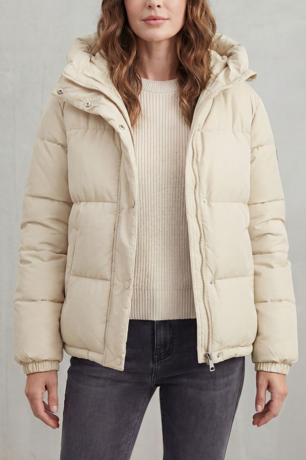 Chic women's lightweight puffer jacket, quilted for warmth & everyday stylish outerwear.