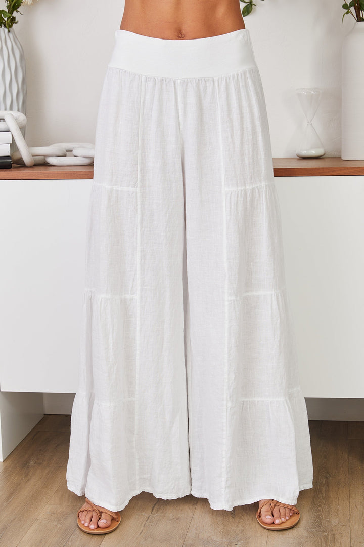 Breathable women's linen wide leg palazzo pants, perfect for casual summer fashion.