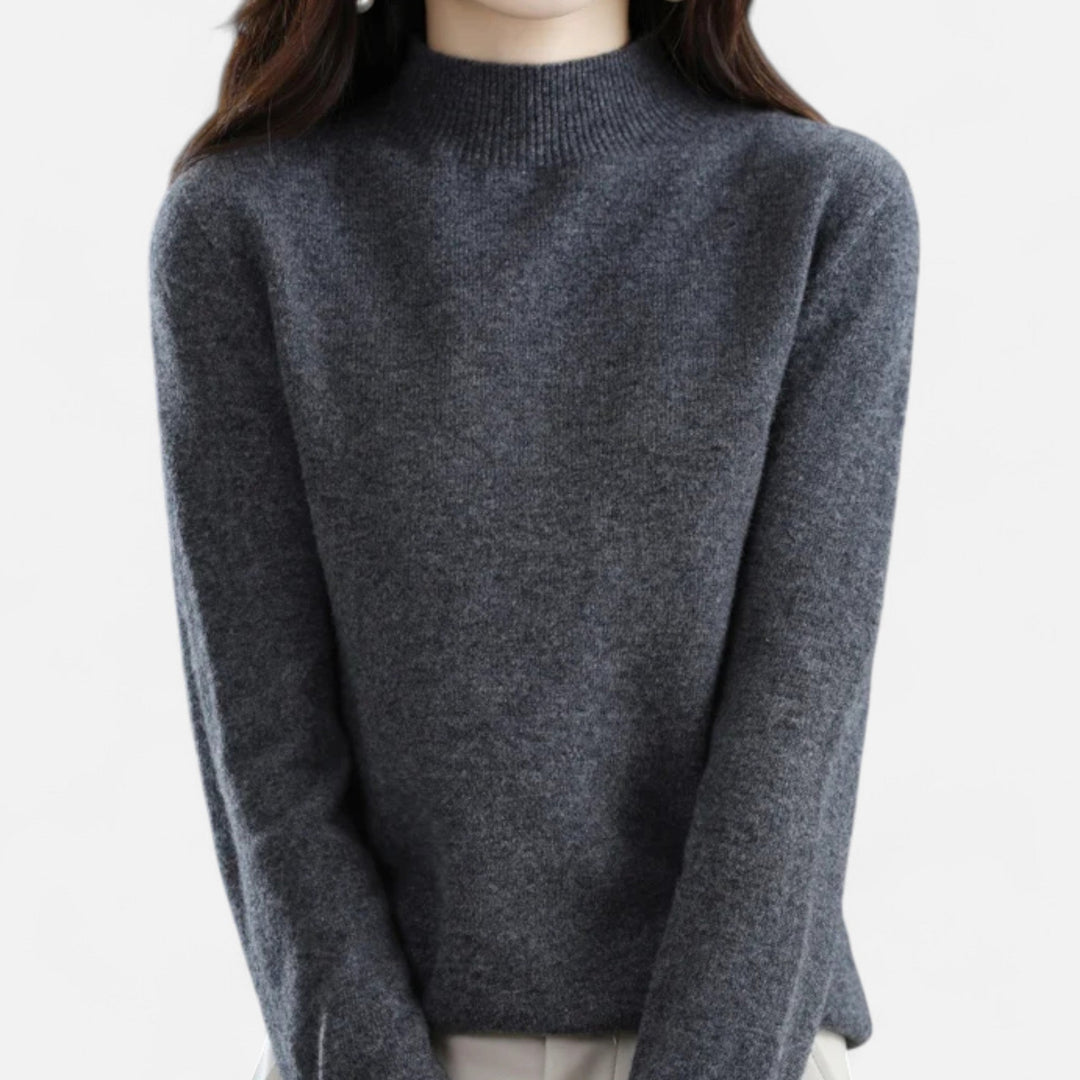 Women's pure wool half-neck sweater in classic grey, elegant knitwear essential