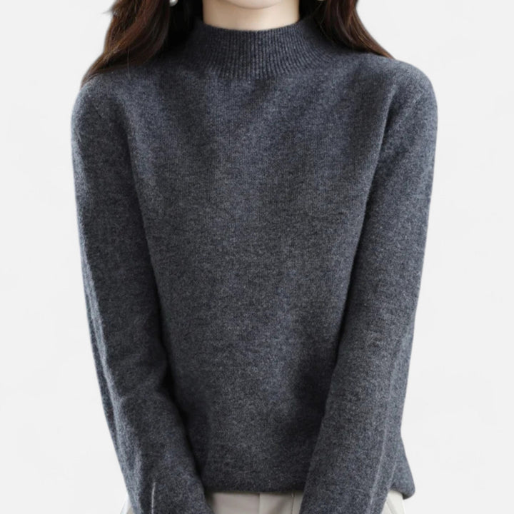 Women's pure wool half-neck sweater in classic grey, elegant knitwear essential