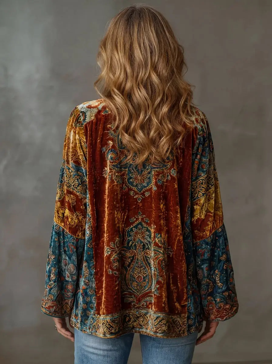Women's quilted boho kimono longline jacket, vintage style, perfect for autumn layering & casual chic outfits.