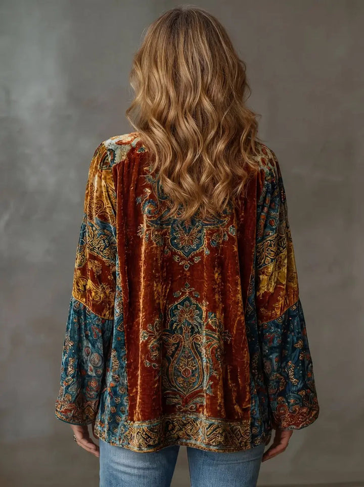Women's quilted boho kimono longline jacket, vintage style, perfect for autumn layering & casual chic outfits.