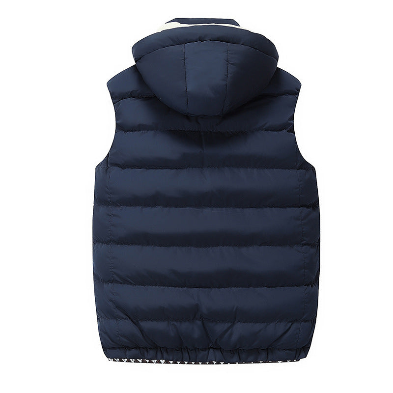Close-up of women's quilted hooded vest, showcasing premium stitching detail