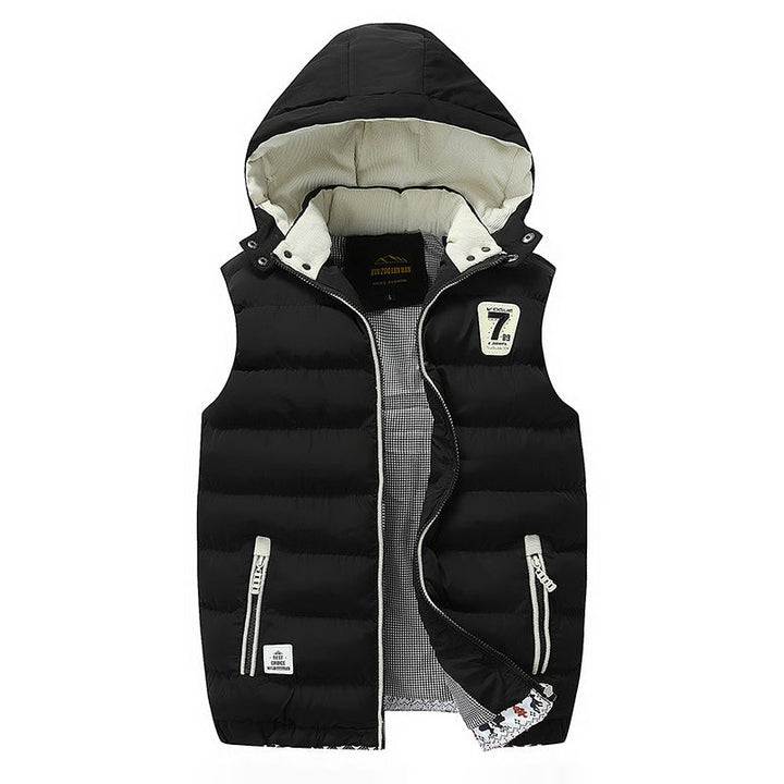 Back view of women's quilted hooded vest, highlighting its functional design