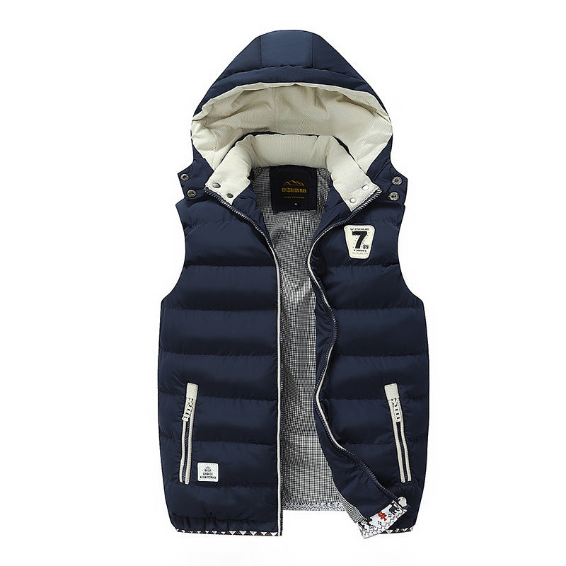 Detail shot of the hood on a women's quilted vest, offering extra warmth and style