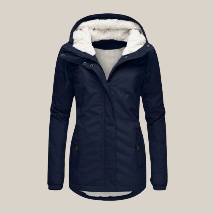 Women's quilted hooded winter jacket, fleece-lined for ultimate warmth.