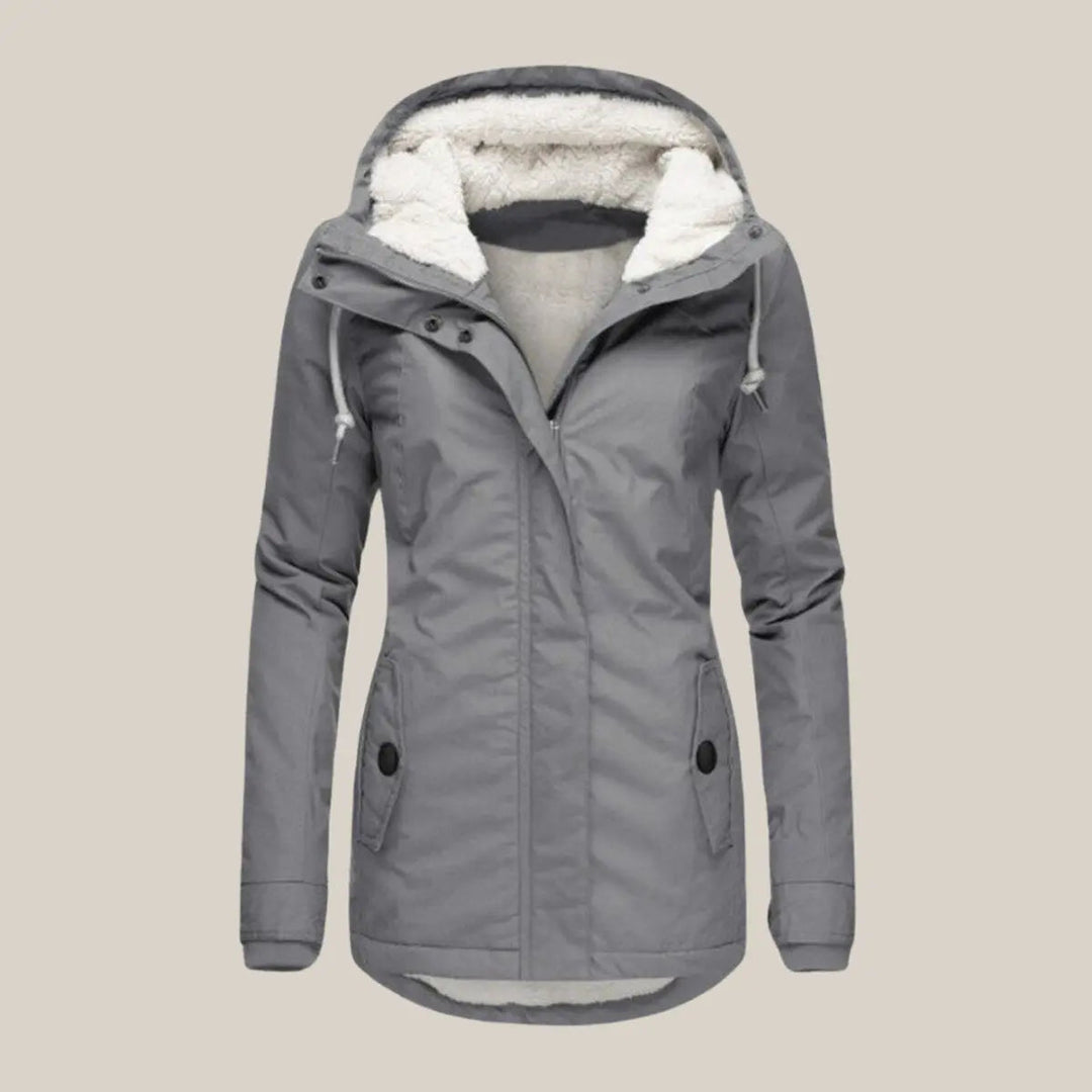 Warm fleece-lined women's quilted jacket, ideal for chilly autumn days.