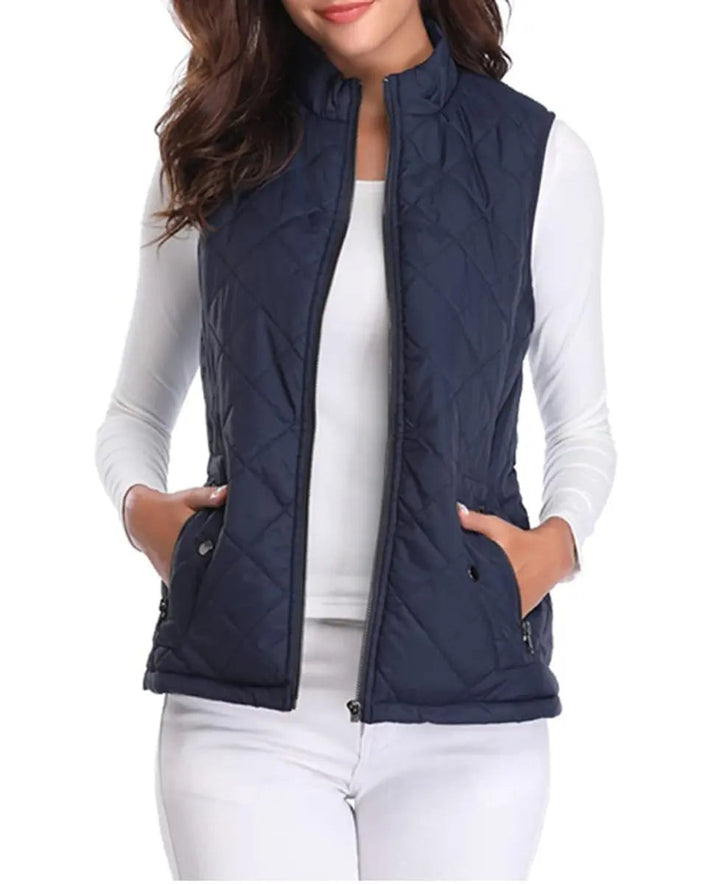 Chic women's quilted gilet, a lightweight and warm option for casual fall fashion.